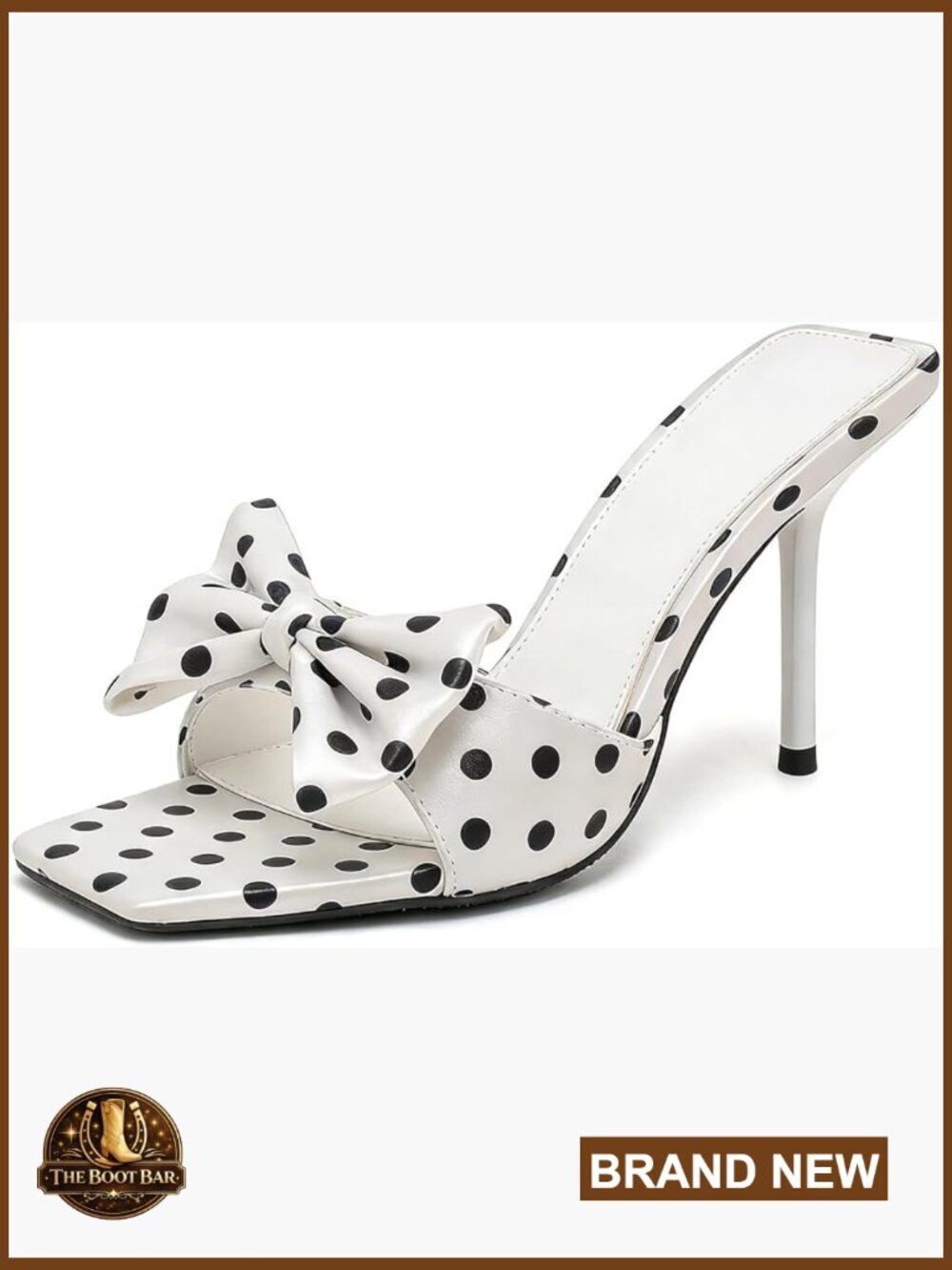 Satin Polka Dot Bow Stiletto Slide Sandals Heels Square Open Toe Mule